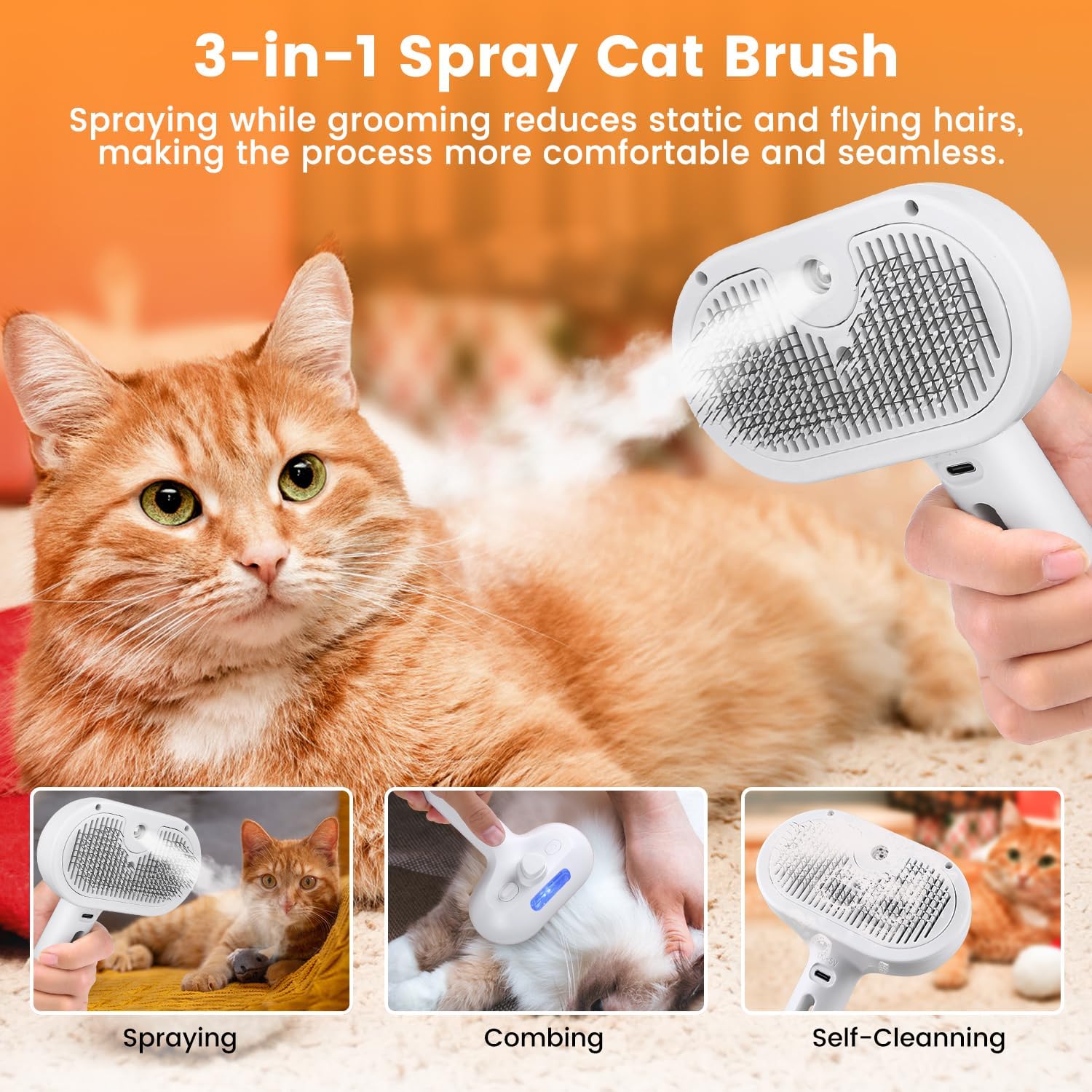 HappyPawly™ Grooming Brush for Cats & Dogs (Deshedding + Massage)